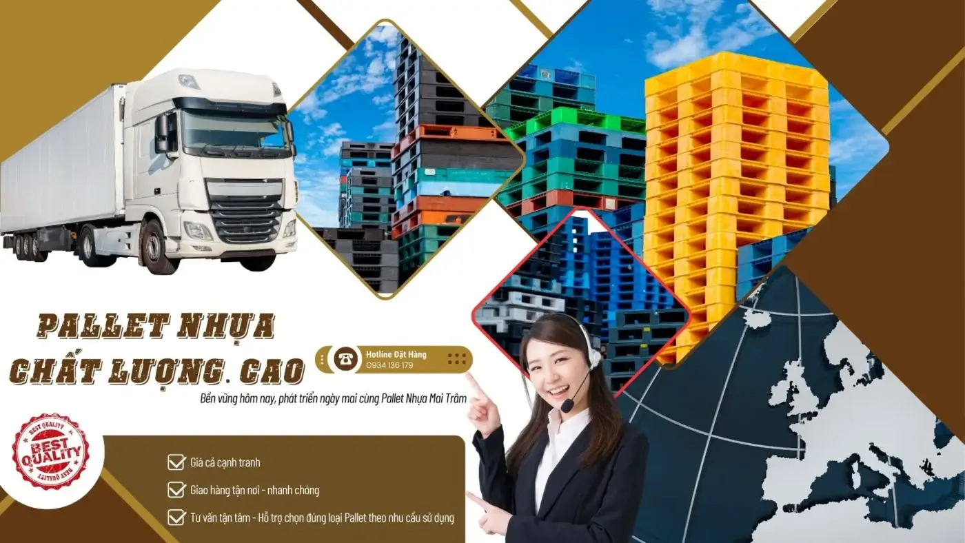 Pallet nhựa chân cao 6 Pallet nhựa chất lượng cao - Bảng giá pallet nhựa Mai Trâm