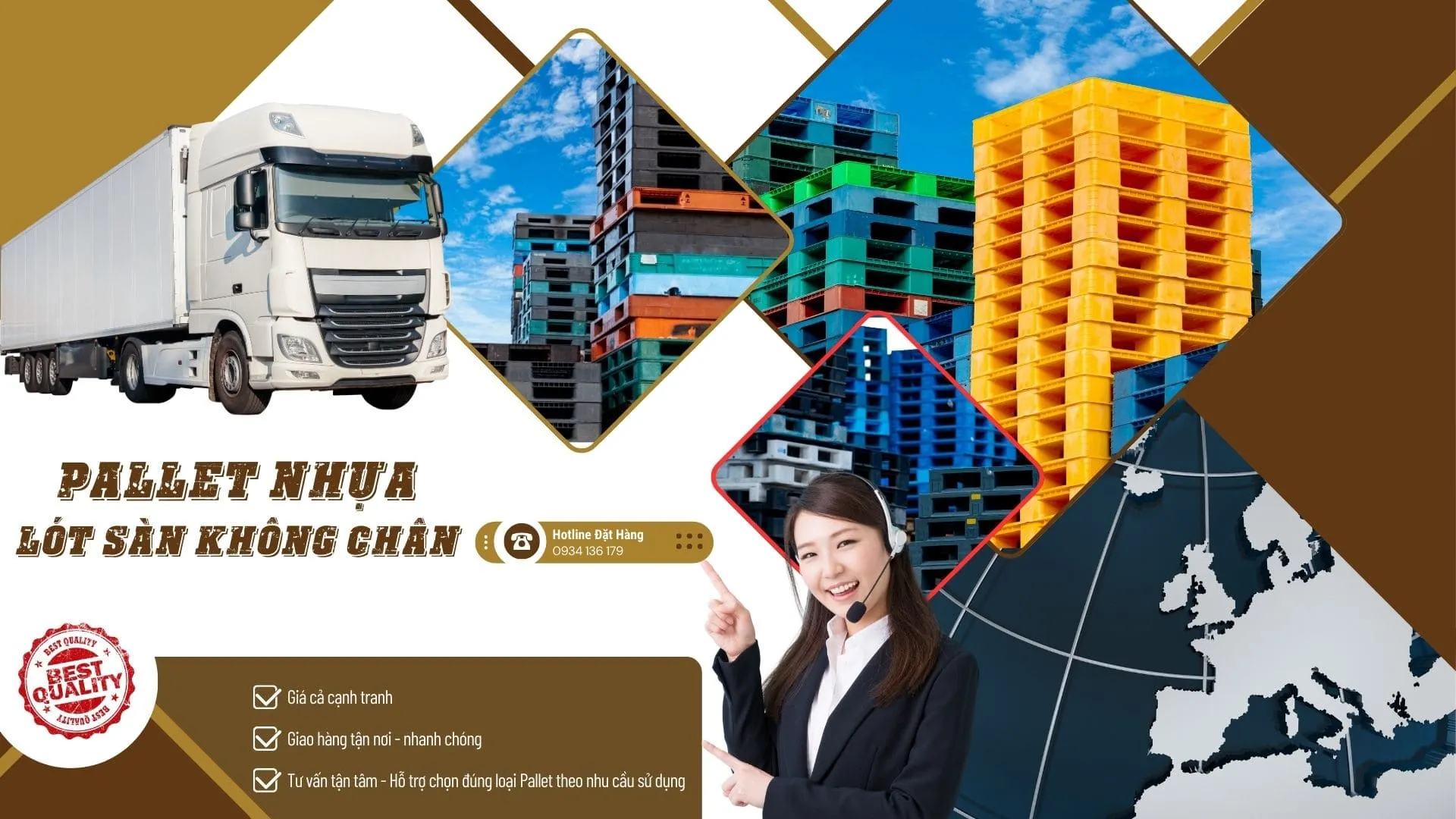 Pallet nhựa 3 chân 10 Pallet nhựa lót sàn không chân