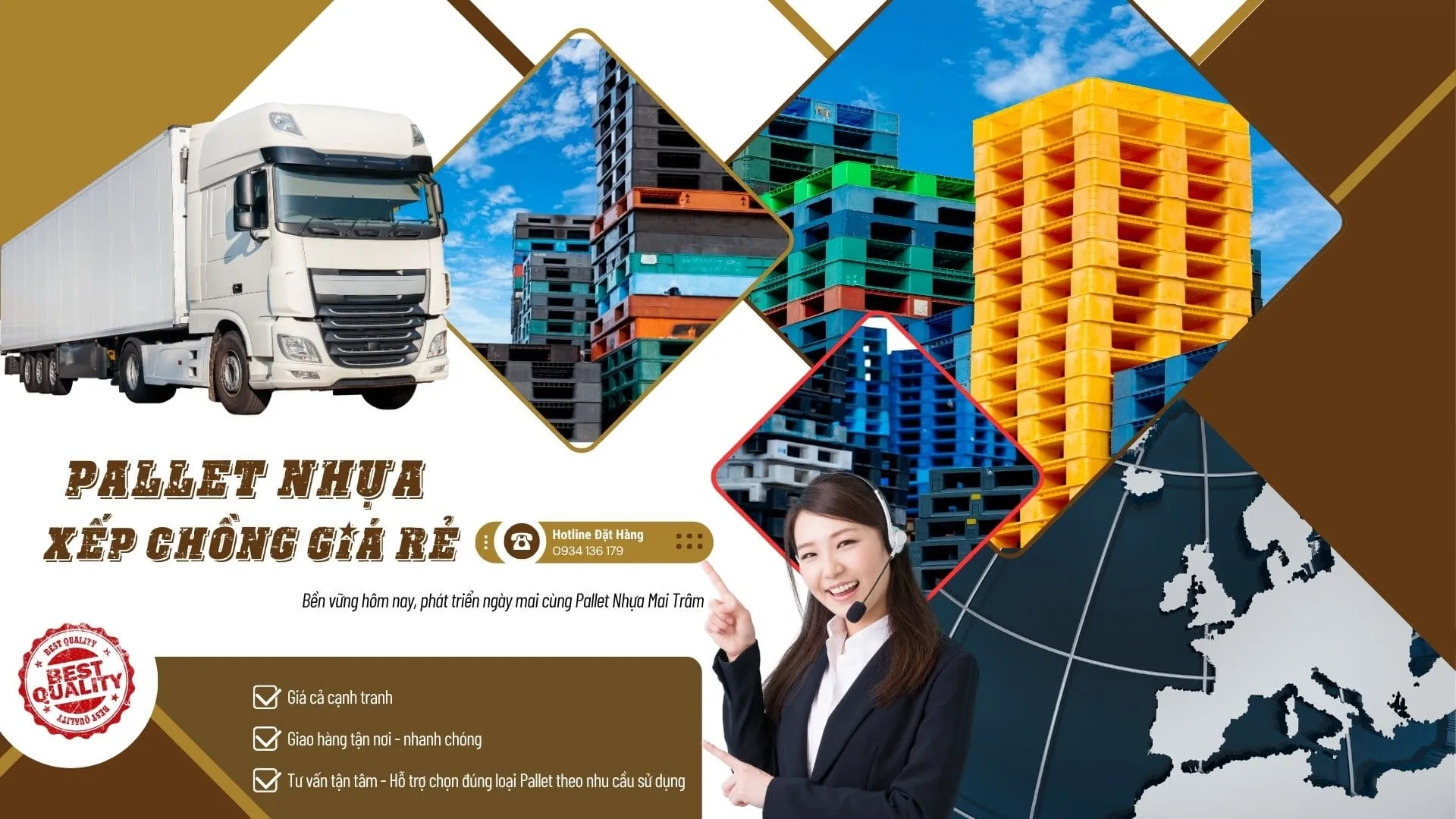 Pallet nhựa cho xe nâng tay 2 Pallet nhựa xếp chồng giá rẻ